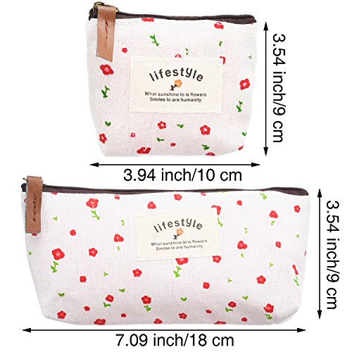TecUnite Pack of 6 Pencil Case Countryside Flower Cosmetic Makeup Bag Cute Floral Canvas Zipper Pencil Pen Cases Multifunctional Fabric Cosmetic Makeup Bag